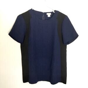 J Crew Short Sleeve Back zipper Color Block Blouse Navy Blue/Black Sz 2